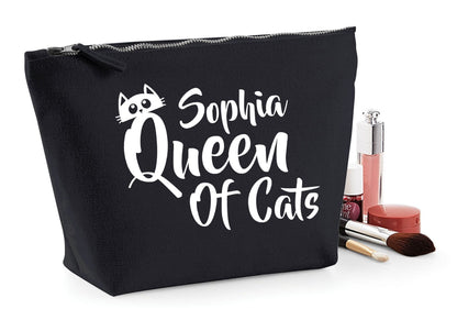 'Queen Of Cats' Natural Cotton Make-Up Bag Personalised