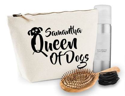 'Queen Of Dogs' Natural Cotton Make-Up Bag Personalised
