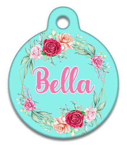 Turquoise Vintage Rose - Pet (Dog & Cat) ID Tag